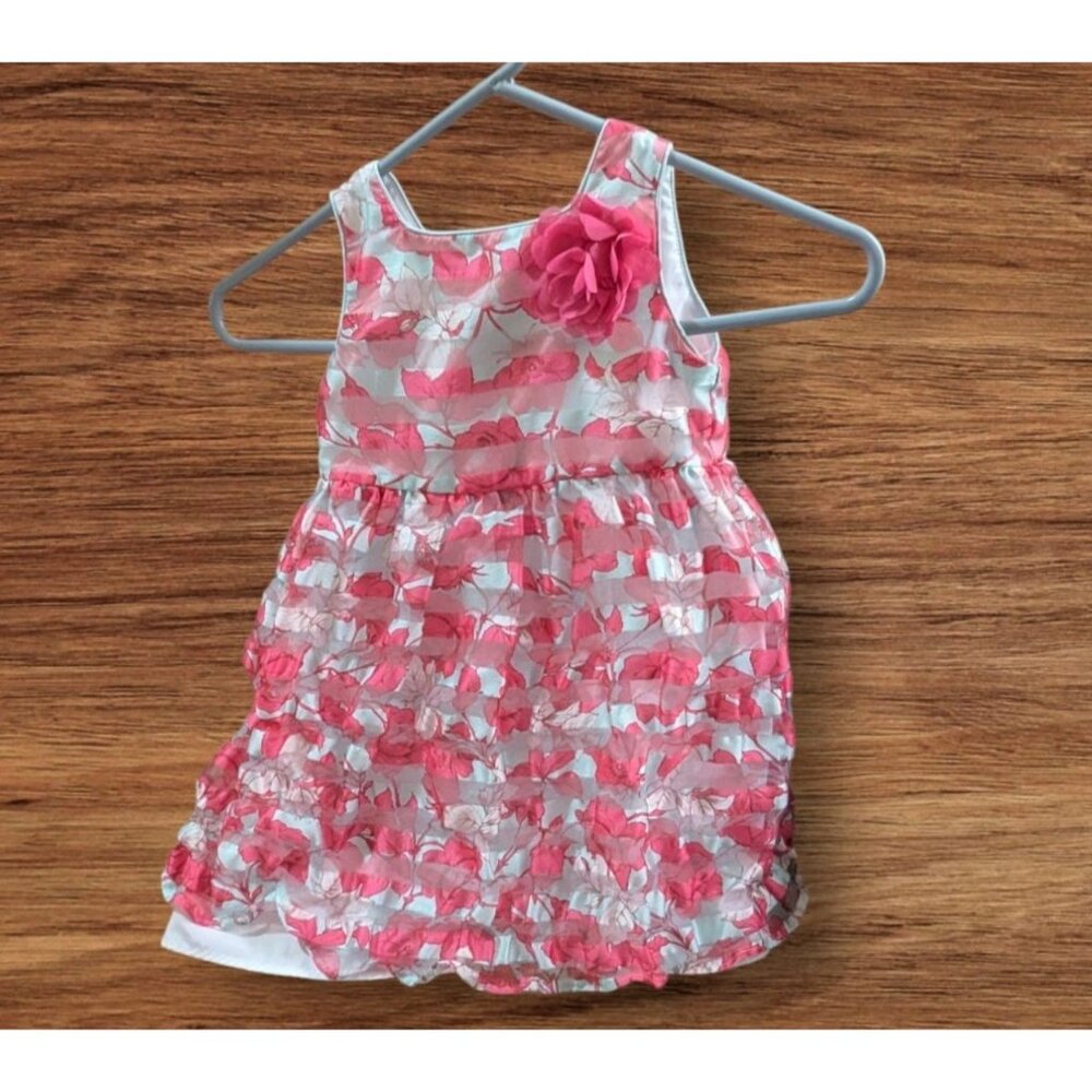 Marmellata Classic Girl's Size 4T‎ Party Dress Pink Floral Stripe 4 Layer Skirt